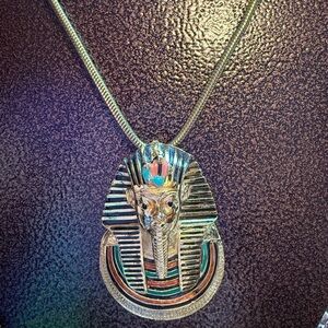 Eisenberg Egyptian Revival King Tut Pharaoh Singned Vintage Pendant Necklace